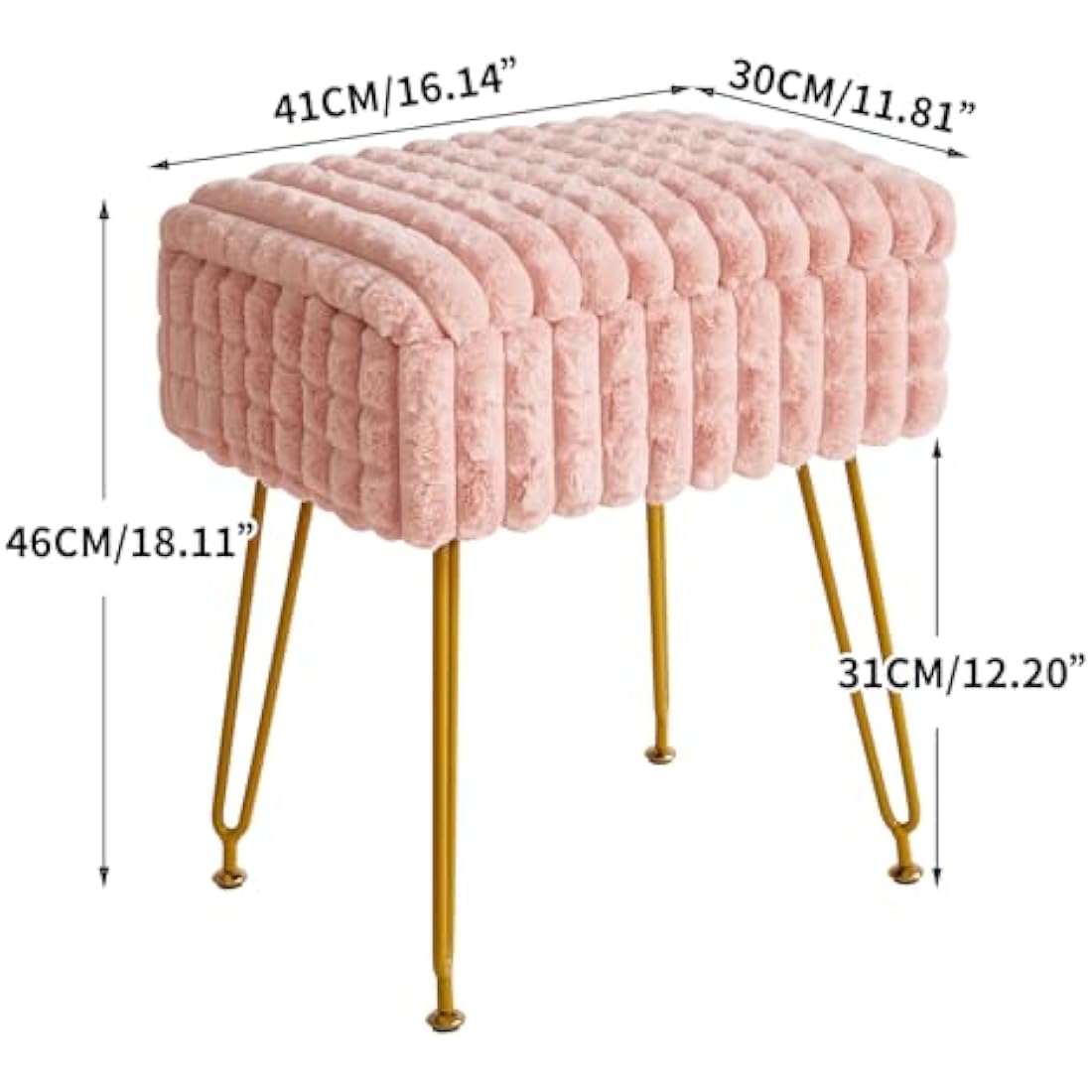 IBUYKE Vanity Chair with Storage - Pink Grid Ottoman Footstool