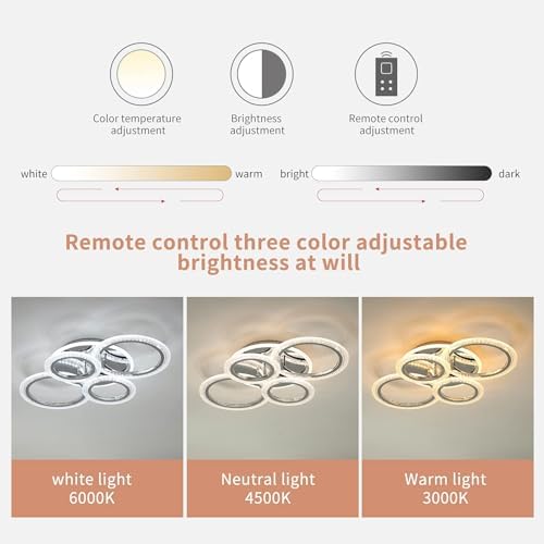 LED Ceiling Light – Modern 4-Ring Dimmable Chrome Flush Mount