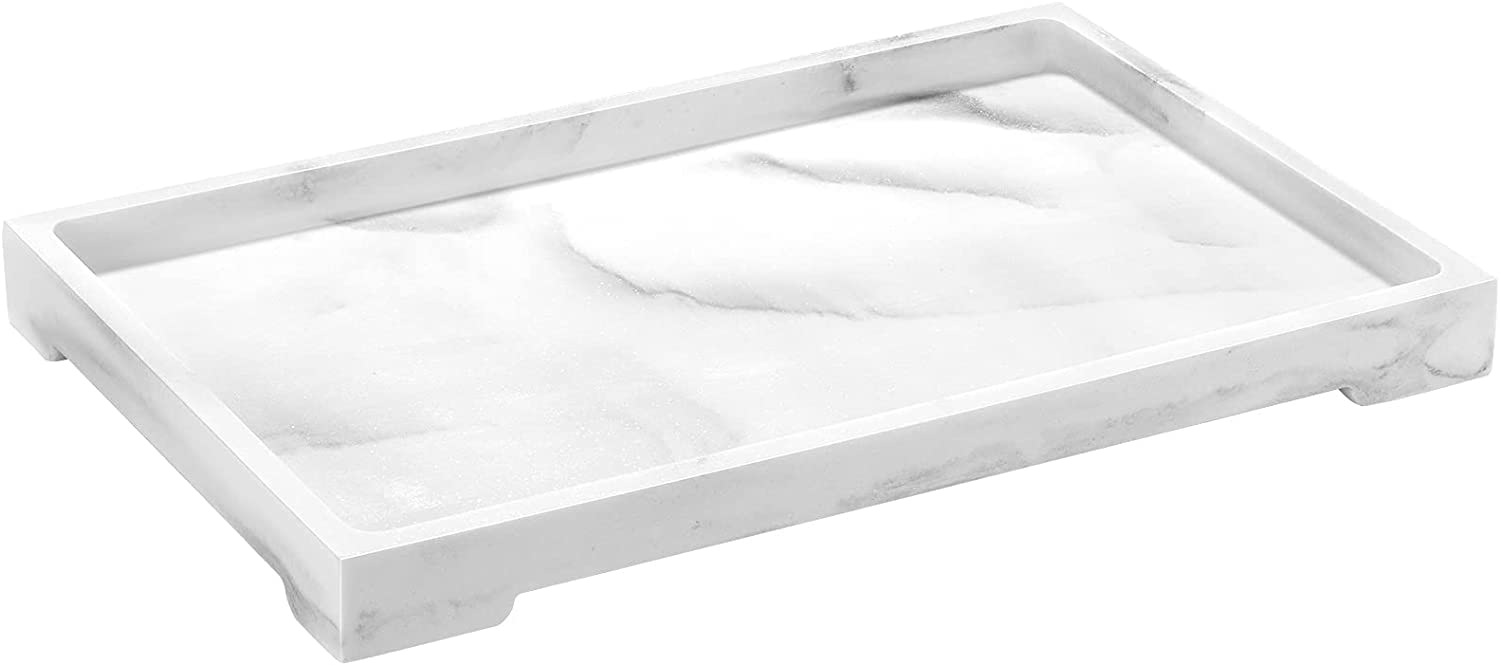 Luxspire Resin Vanity Tray | Marble Style Bathroom Countertop Organizer