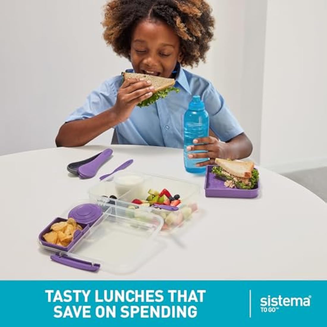 Sistema Bento Box Lunch Container with Compartments, 1.65L - Minty Teal
