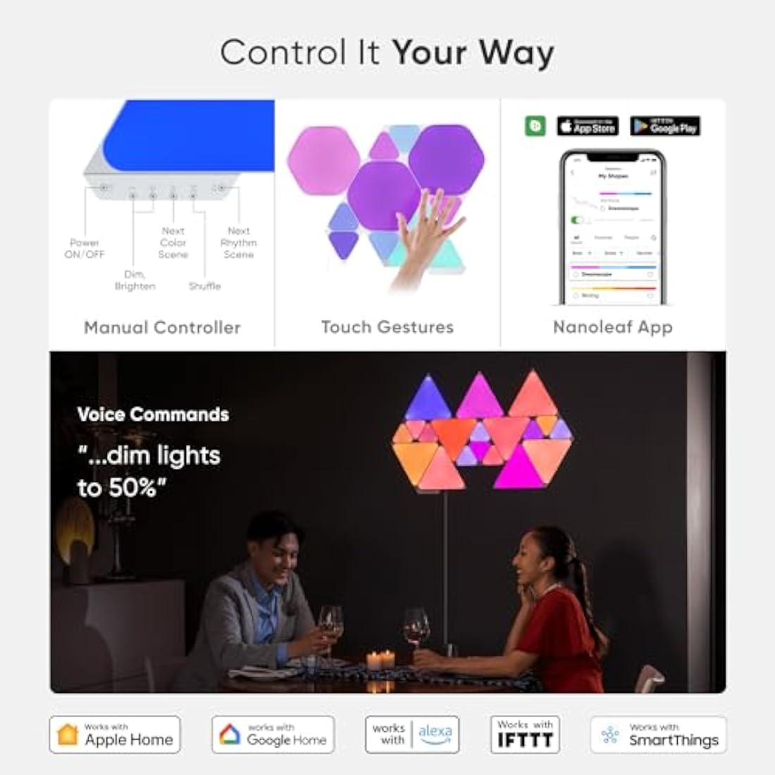Nanoleaf Shapes Triangle Expansion Pack | 3 Modular RGBW LED Panels