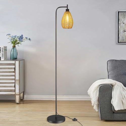 ArcoMead Farmhouse Floor Lamp | Boho Metal Standing Light with Cage Shade