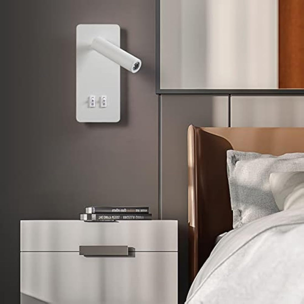 uksunvi LED Bedside Reading Wall Lamp | 12W Adjustable Spotlight - White