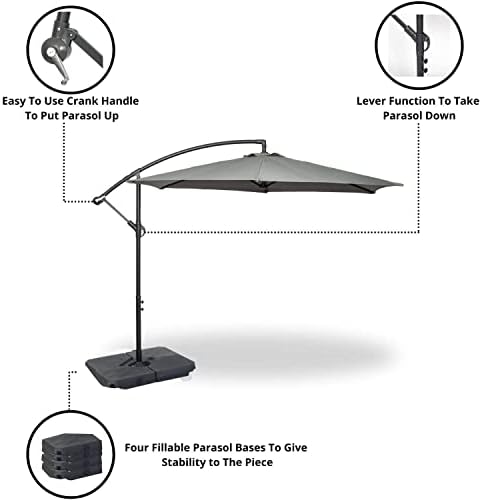 GardenCo 3m Cantilever Banana Parasol with Base & Cover – Grey