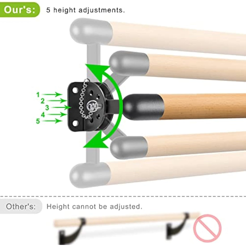Wall Mounted Wooden Ballet Barre – Adjustable Dance Bar