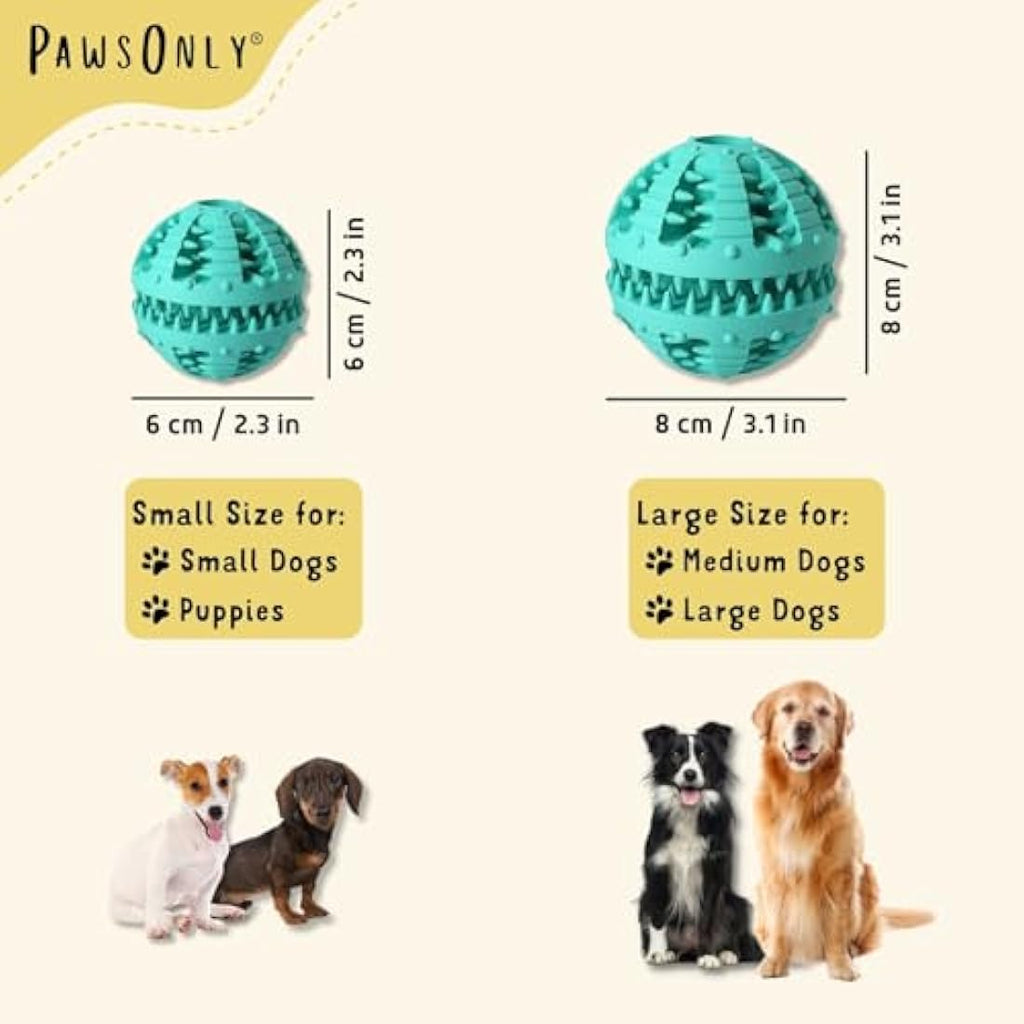 PawsOnly Interactive Dog Treat Dispenser Ball – Dental Care Puzzle Toy, Blue