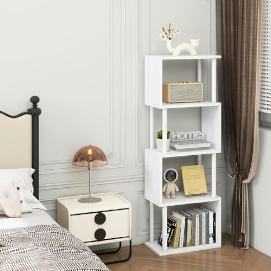 5-Tier S-Shaped Geometric Bookshelf | Modern Wood Display Shelf