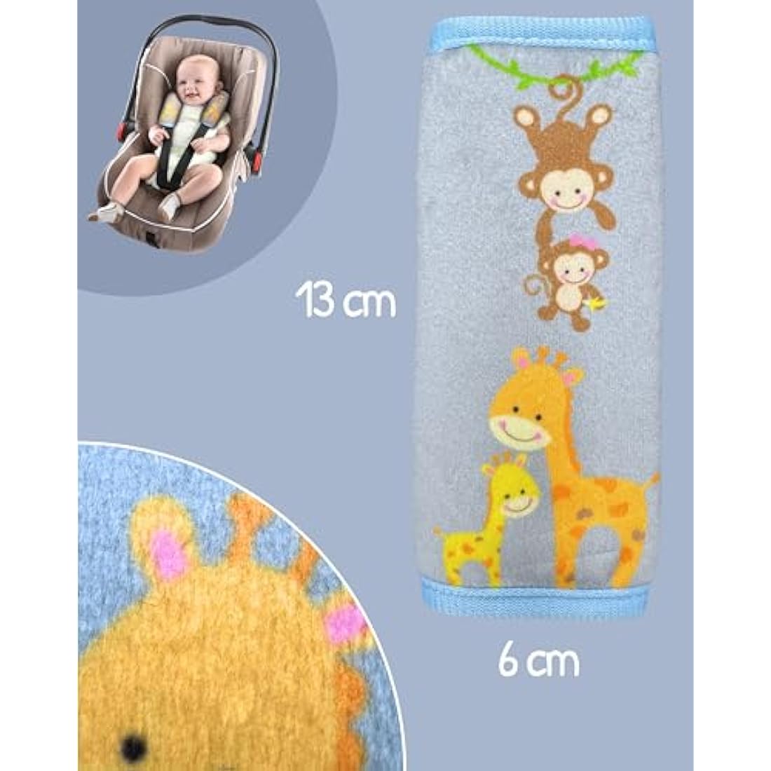 HECKBO Baby Harness Pads – Soft Animal Print Car Seat Strap Covers