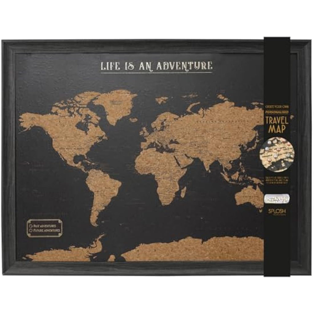 World Map Pin Board – Large Black Framed Cork Board
