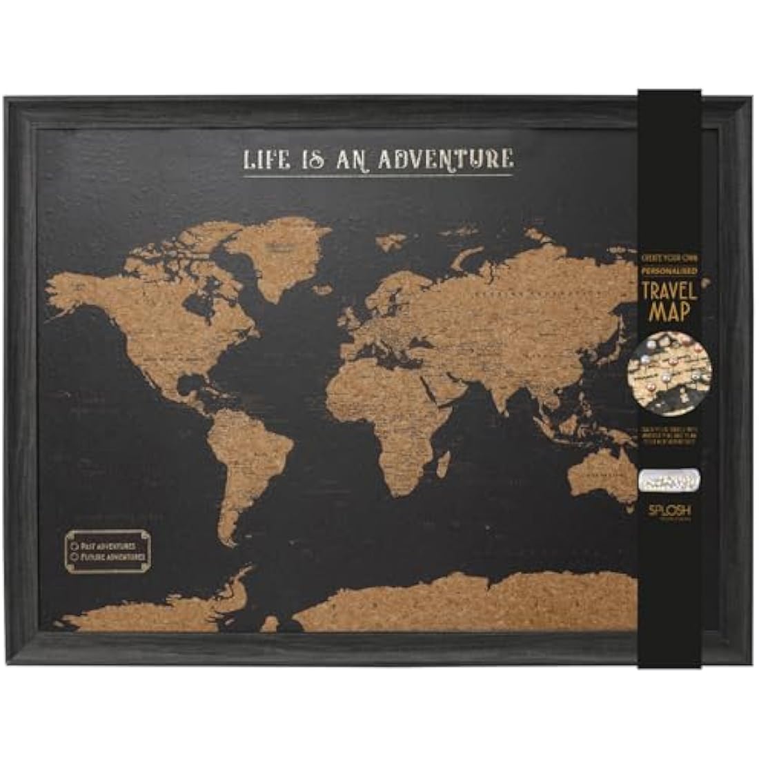World Map Pin Board – Large Black Framed Cork Board