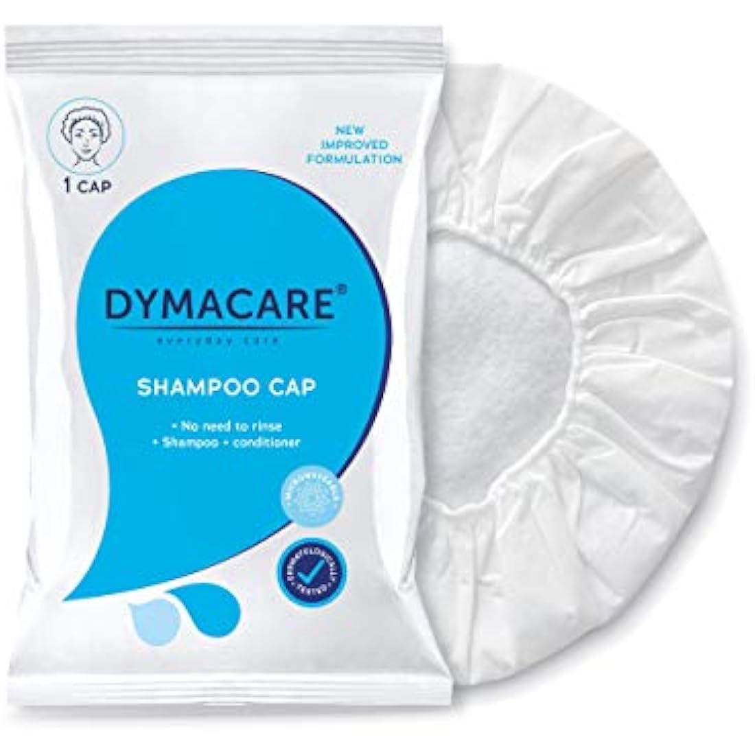 Dymacare No Rinse Shampoo Cap | Waterless Hair Wash & Conditioner | 12 Pack