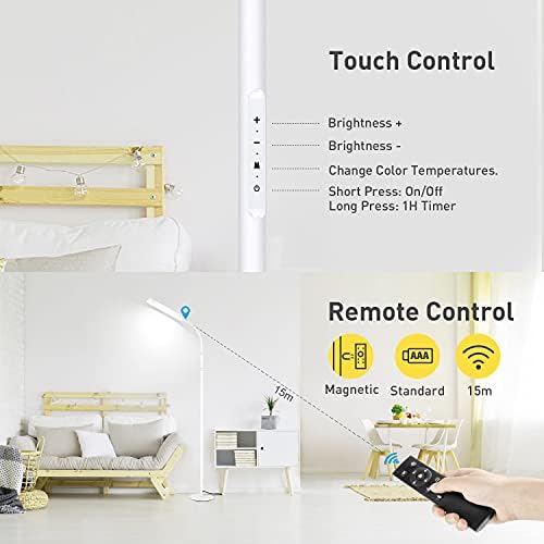 OUTON LED Floor Lamp – 15W Dimmable Modern Standing Lamp with Remote, White