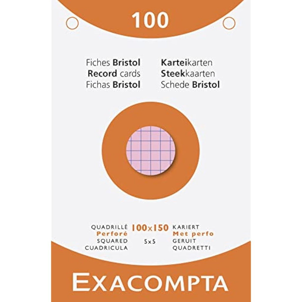 Exacompta Index Cards | 1000 Assorted 5x5 Squared Punched 100x150mm