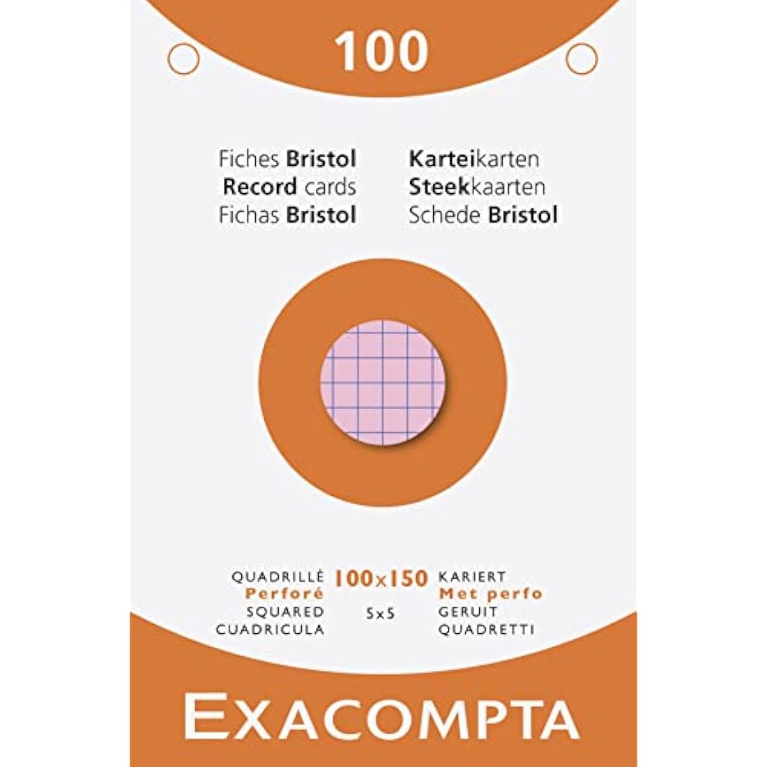 Exacompta Index Cards | 1000 Assorted 5x5 Squared Punched 100x150mm