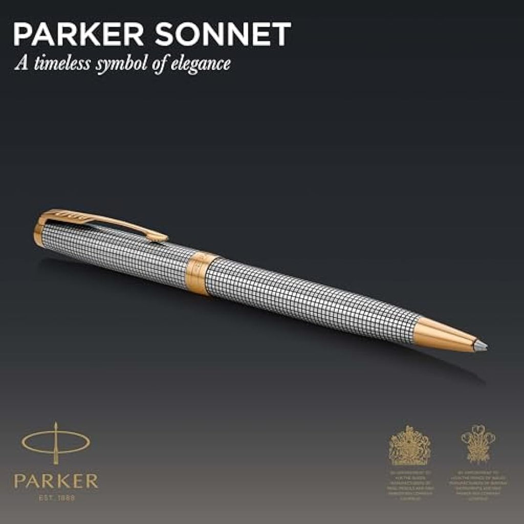 Parker Sonnet Ballpoint Pen – Chiselled Silver with Gold Trim