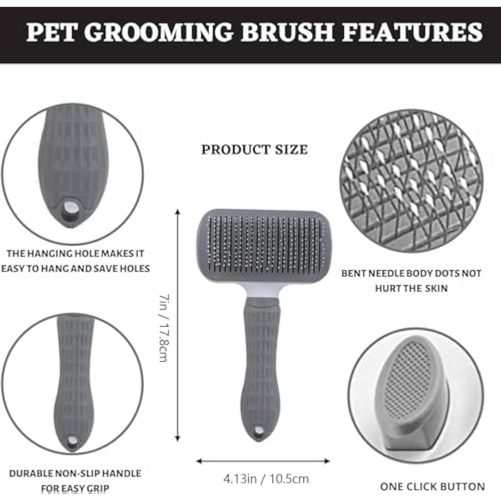 Self-Cleaning Slicker Brush for Dogs and Cats - Grey