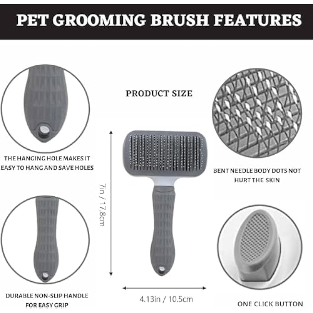 Self-Cleaning Slicker Brush for Dogs and Cats - Grey