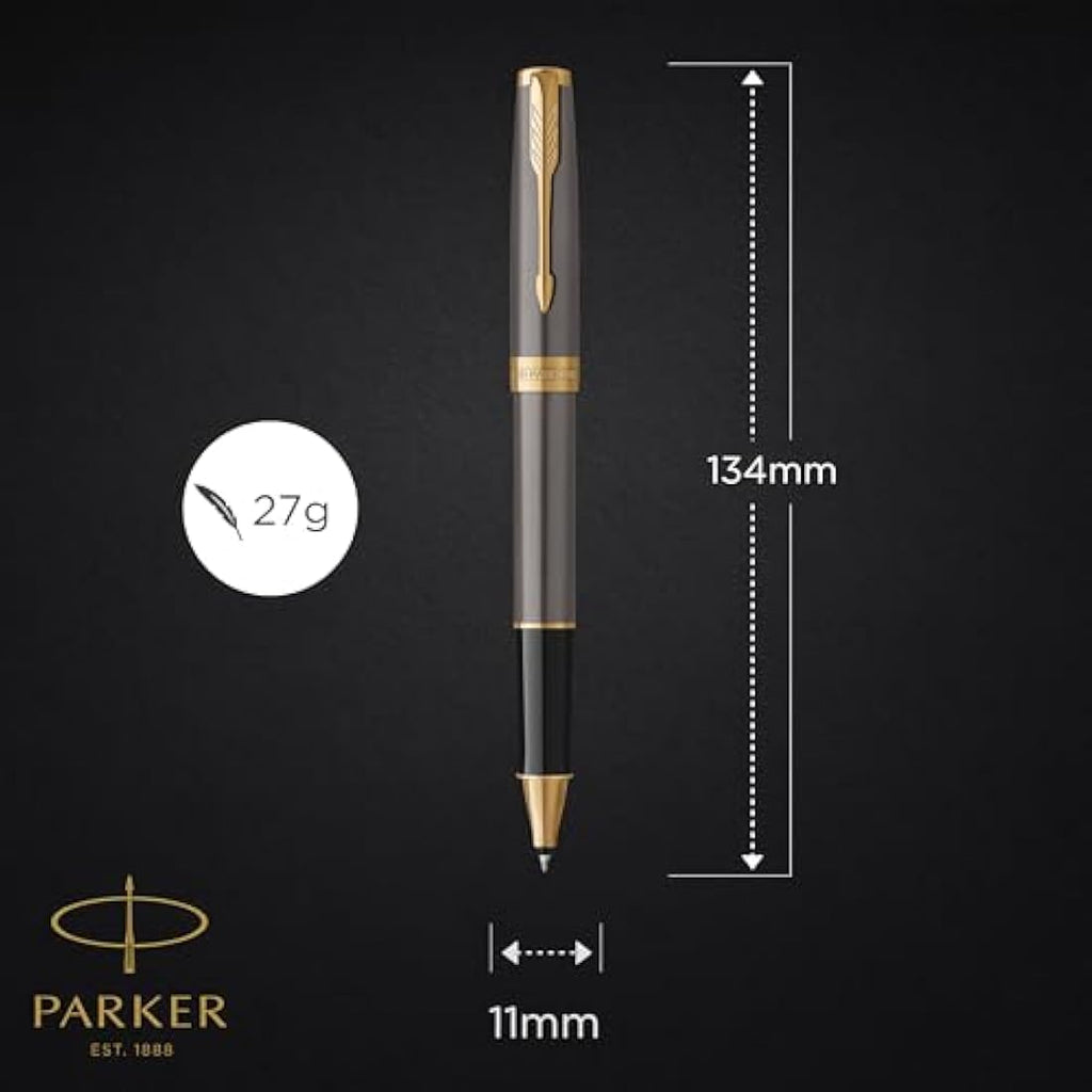 Parker Sonnet Rollerball Pen – Grey Lacquer with Gold Trim, Fine Point