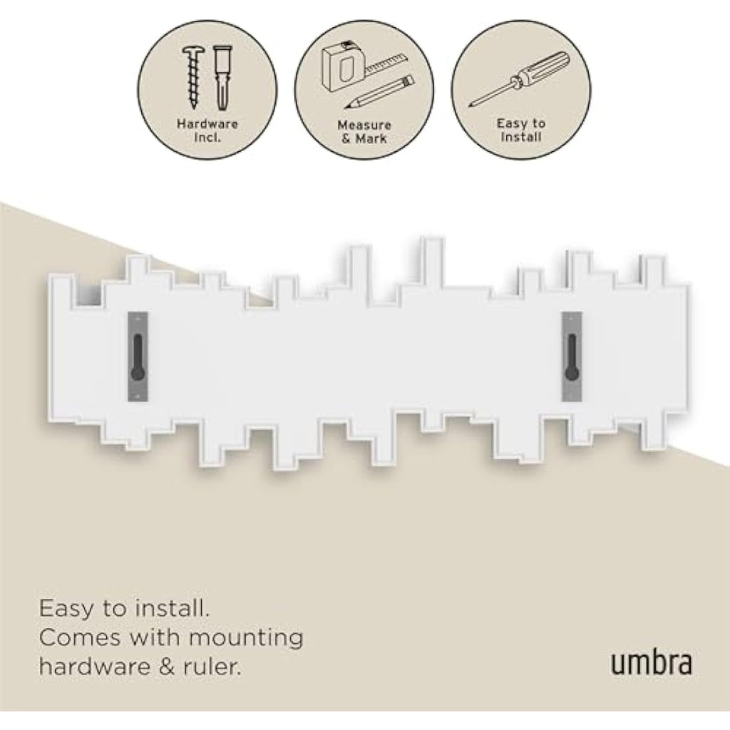 Umbra Sticks Multi Hook Wall Mounted Coat Rack – Modern 5-Hook Hanger, White