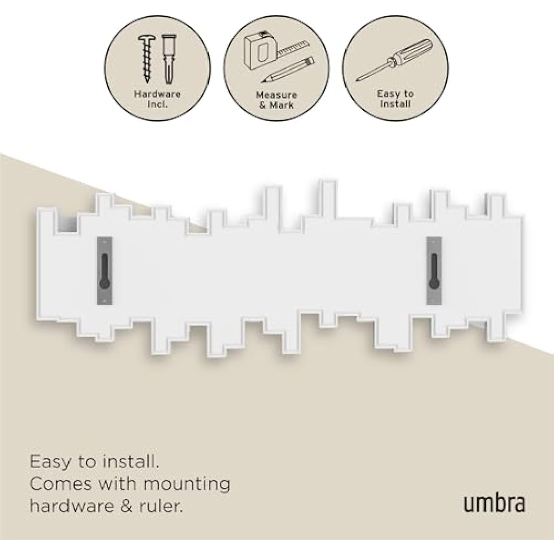 Umbra Sticks Multi Hook Wall Mounted Coat Rack – Modern 5-Hook Hanger, White