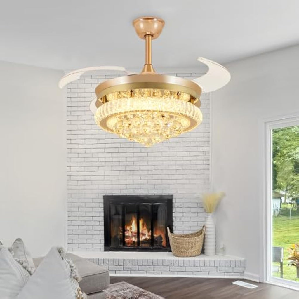 Depuley 42" Smart Crystal Ceiling Fan – Retractable Dimmable Fandelier