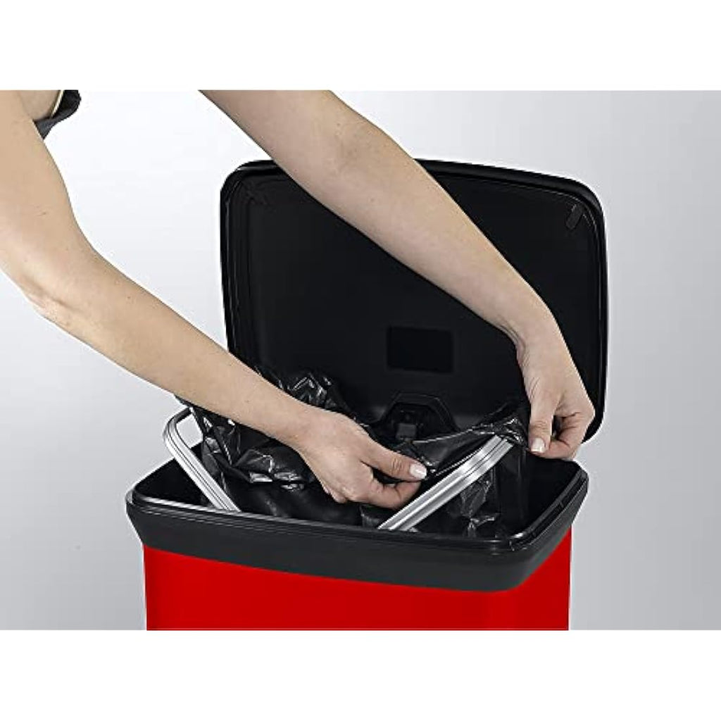 Curver 50L Kitchen Pedal Bin – Recycled Metal Effect Soft Close - Red