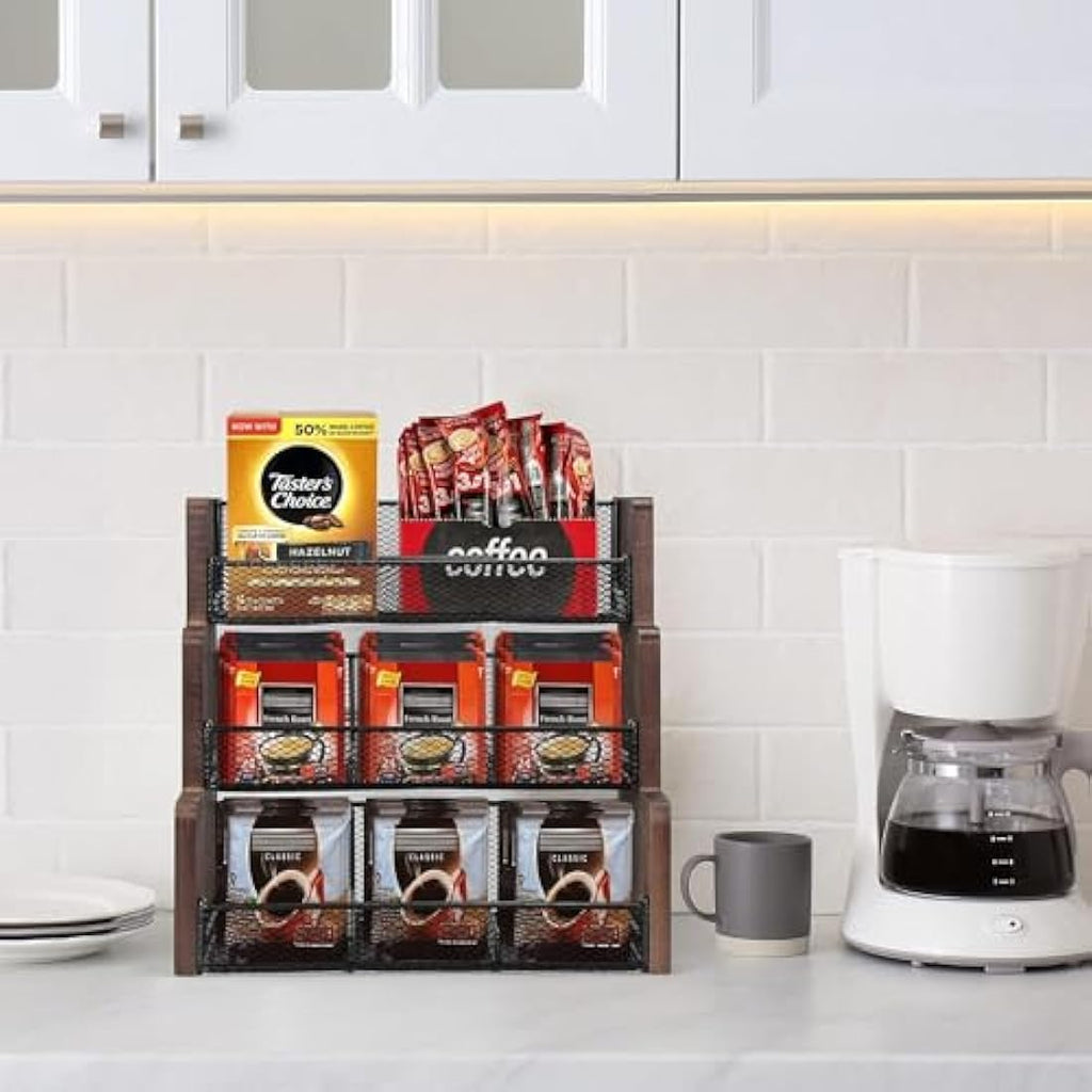 THYGIFTREE 3-Tier Tea Bag Organizer – Solid Wood Storage Box for Countertop