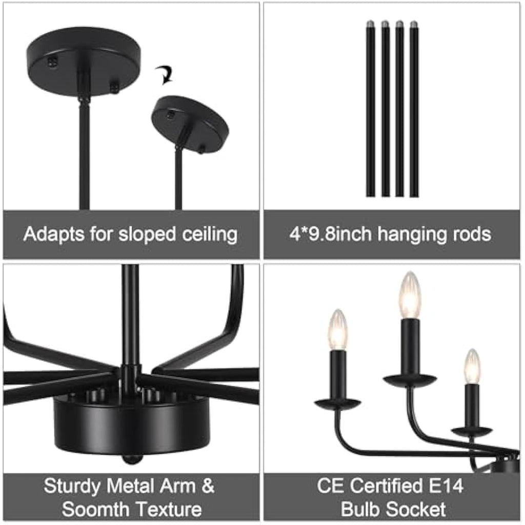 Jolof Store 6-Arm Black Chandelier – Modern Industrial Pendant Ceiling Light