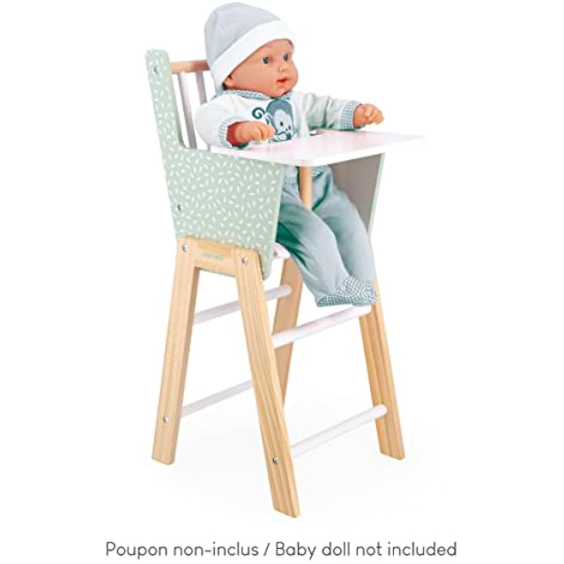 Janod Zen Wooden Doll Highchair – FSC Wood Pretend Play Toy, Green/White