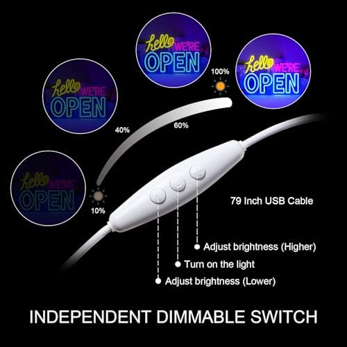 Ineonlife Dimmable LED Open Neon Sign – USB Powered Wall Decor for Shops
