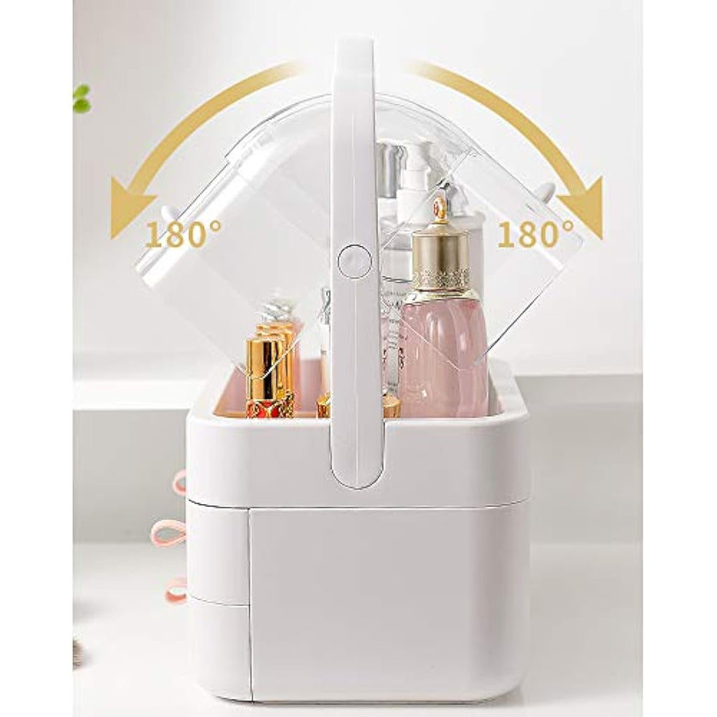 RMAN Makeup Organiser with Drawers | Dustproof Portable Cosmetic Case - Pink