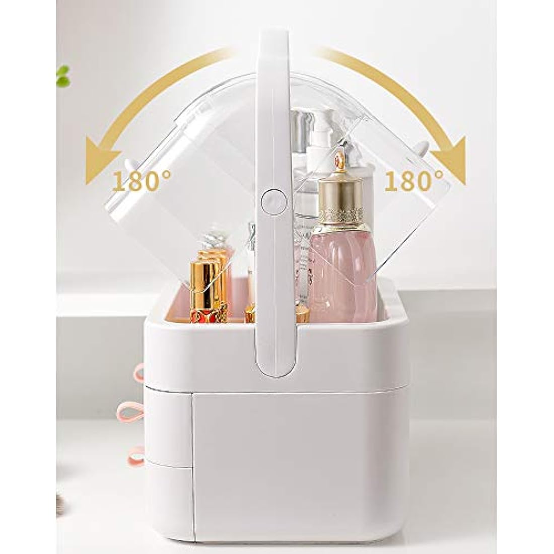 RMAN Makeup Organiser with Drawers | Dustproof Portable Cosmetic Case - Pink