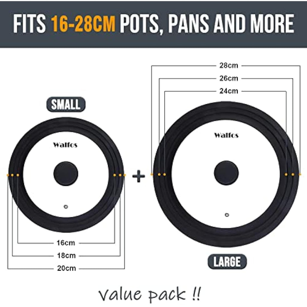 Walfos Universal Pot Lid Set | Tempered Glass & Silicone | 2-Piece