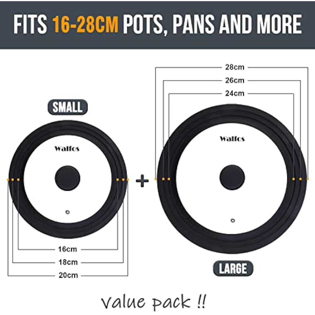 Walfos Universal Pot Lid Set | Tempered Glass & Silicone | 2-Piece