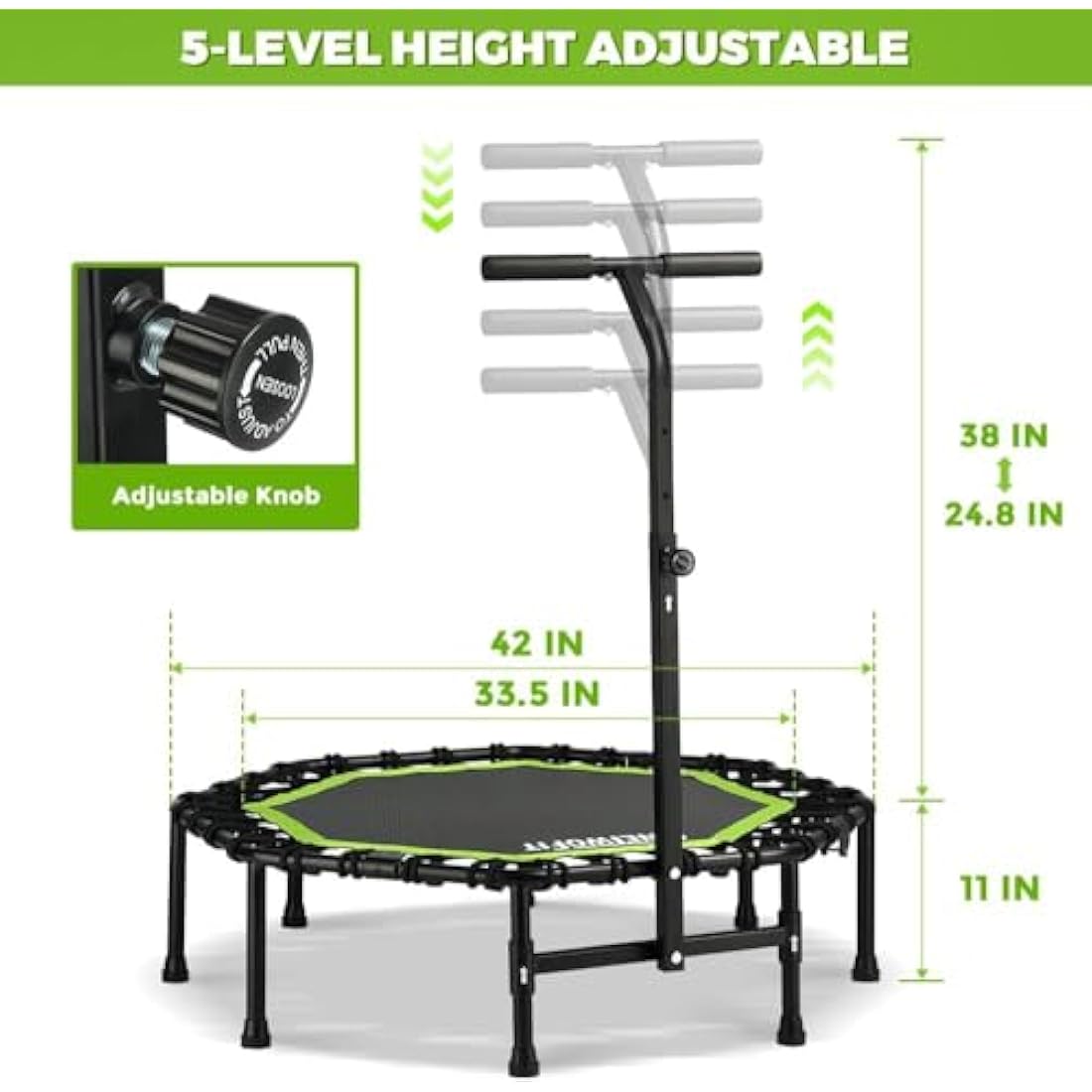 ONETWOFIT Foldable Fitness Trampoline | 330lbs Rebounder with Handle