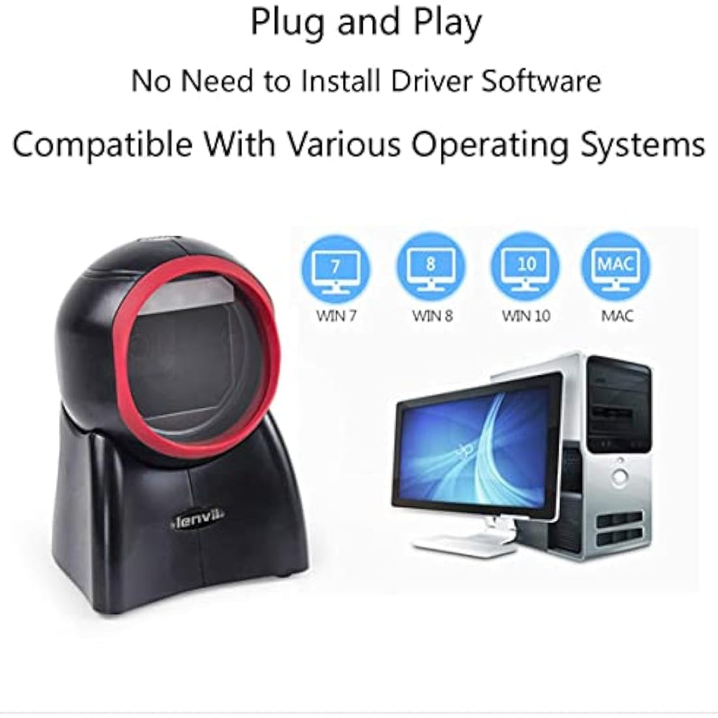 LENVII Desktop 2D Barcode Scanner | Handsfree QR Code Reader for POS