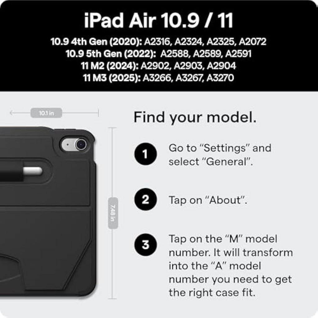 ZUGU iPad Air 11 M3/M2 & 10.9 Case | Slim Magnetic Stand Cover - Black