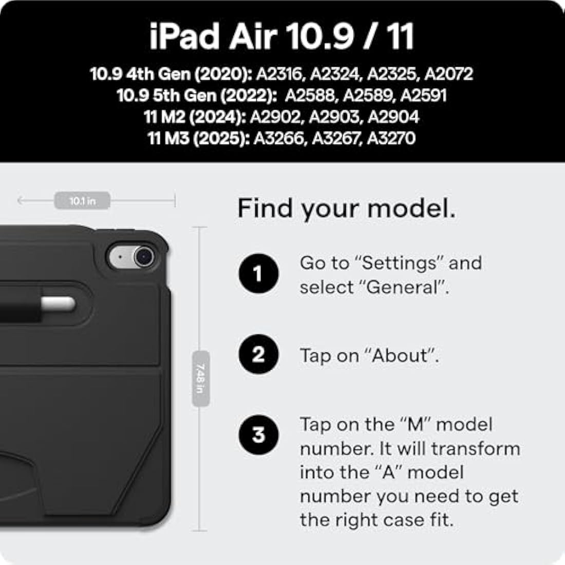 ZUGU iPad Air 11 M3/M2 & 10.9 Case | Slim Magnetic Stand Cover - Black