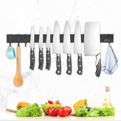 Dmore 50 cm Magnetic Strip Knife Holder with 4 Hooks, Black, No Drilling, Includes Adhesive Tape and Screws for Knives, Utensils and Tools - image 1