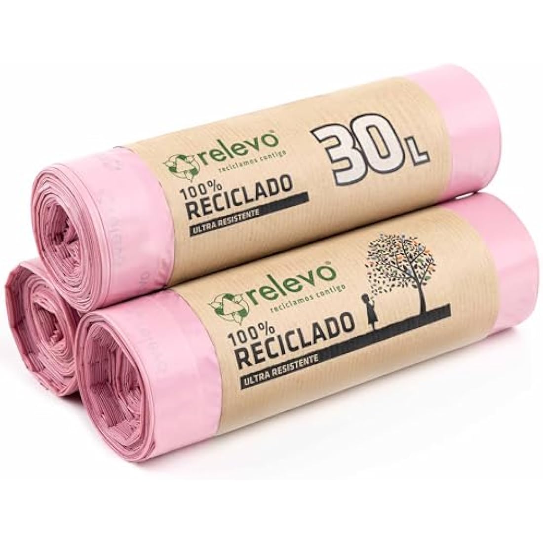 Relevo 30L Scented Bin Liners – 100% Recycled Pink Bin Bags (45 Units)