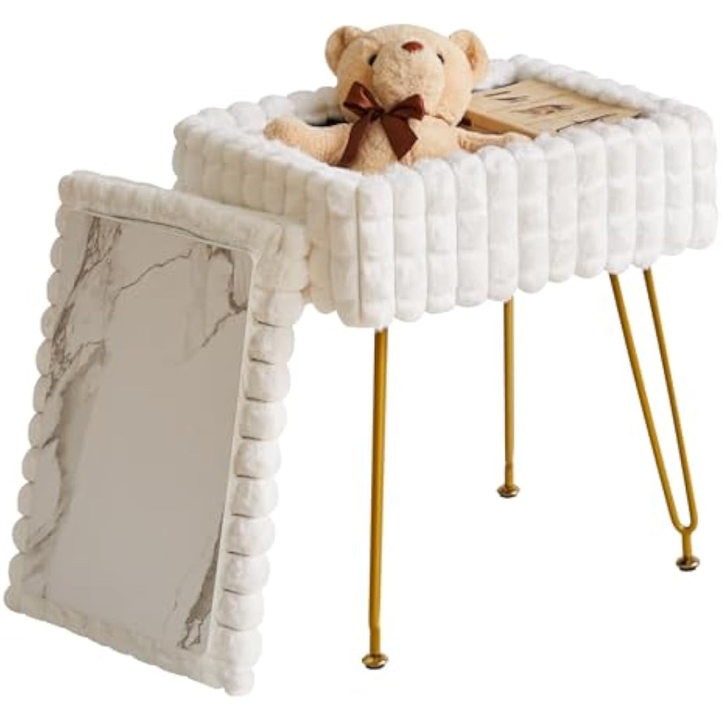 IBUYKE Storage Vanity Stool – White Faux Leather Ottoman Footrest Chair