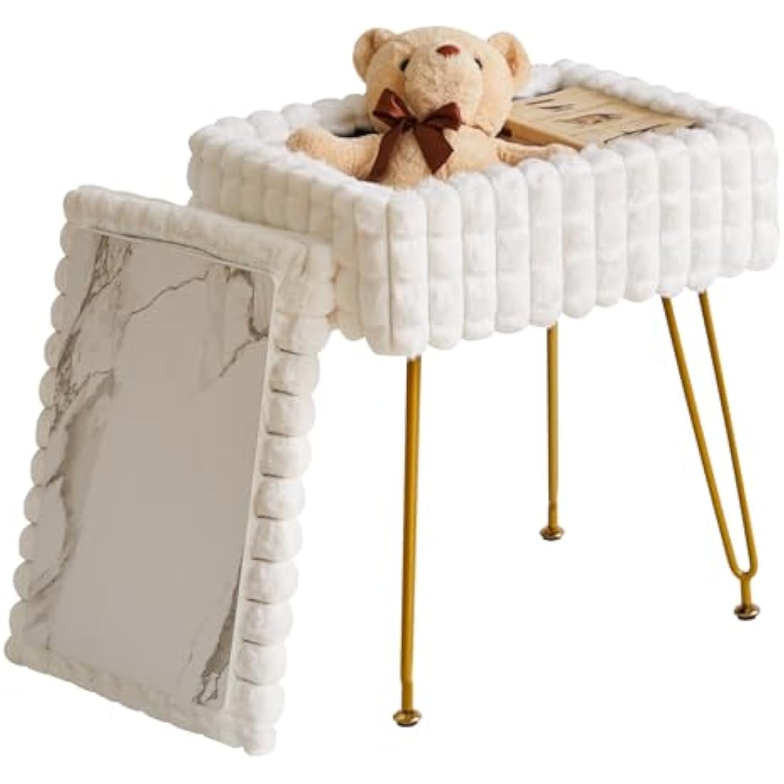 IBUYKE Storage Vanity Stool – White Faux Leather Ottoman Footrest Chair