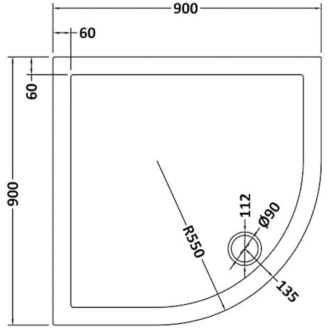 900x900mm Quadrant Pearlstone Shower Tray with Waste