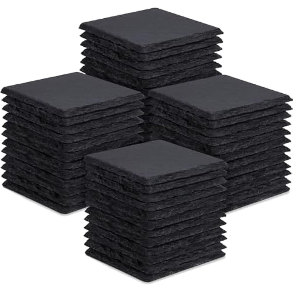 48-Piece Slate Drink Coasters | 4-Inch Black Stone Engraving Blanks