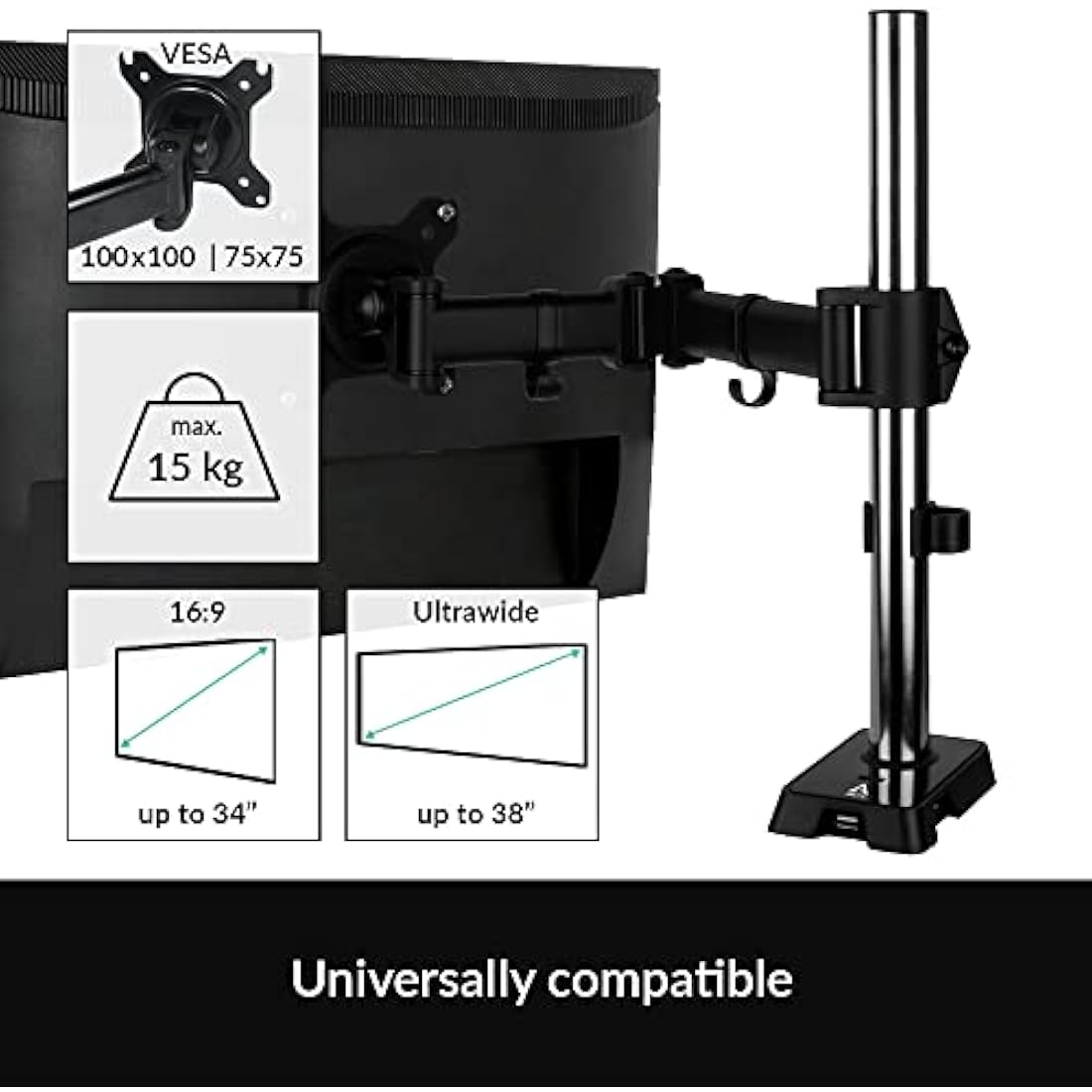 ARCTIC Z1 Gen 3 Single Monitor Arm | Desk Mount for 38" Ultrawide – Black