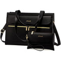 LOVEVOOK 15.6 Inch Laptop Bag for Women | PU Leather Work Tote, Black