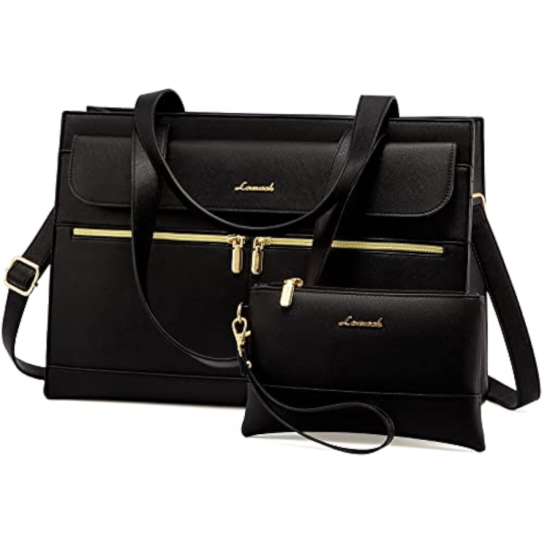 LOVEVOOK 15.6 Inch Laptop Bag for Women | PU Leather Work Tote, Black