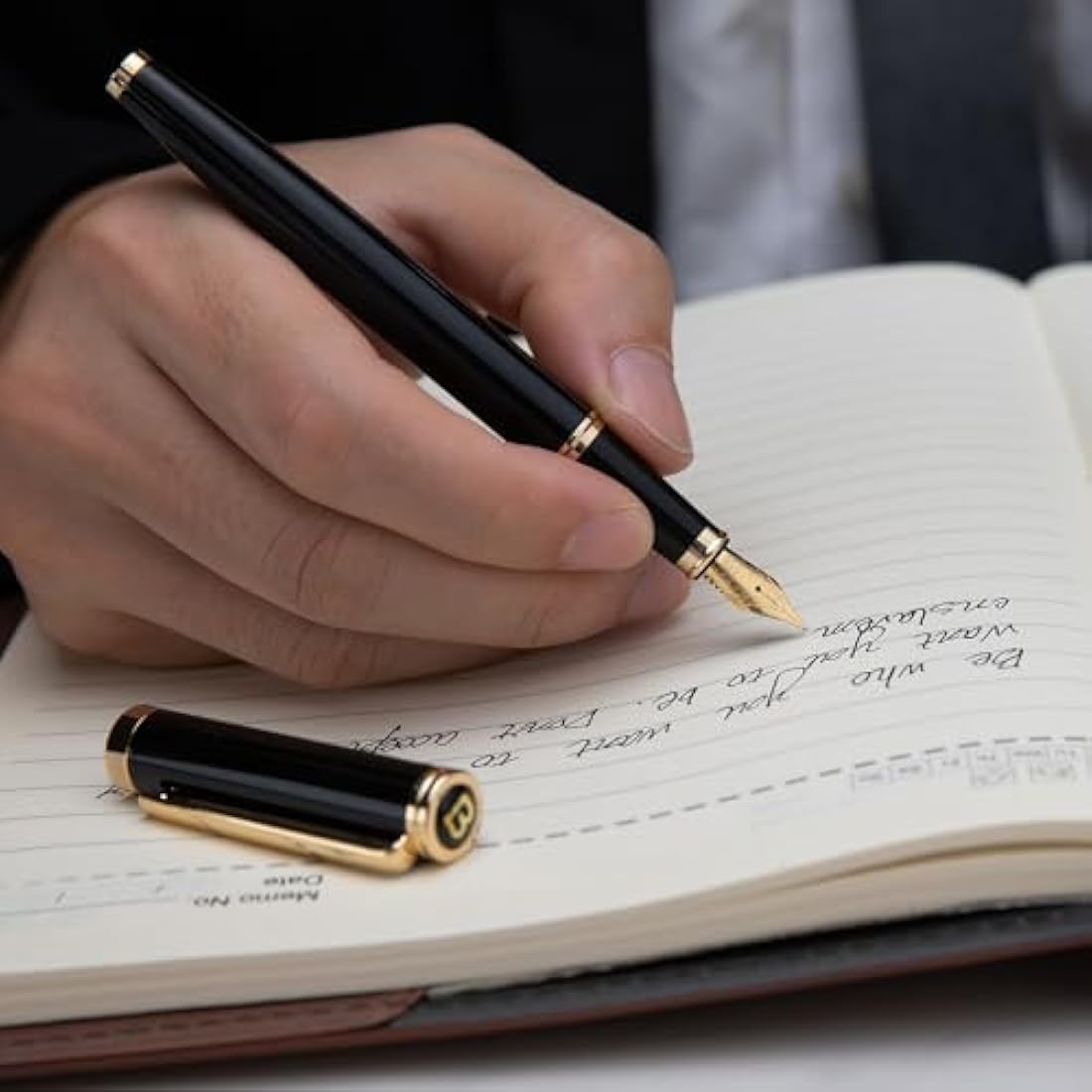 Luxury Black Fountain Pen – 24K Gold Gilded Fine Nib