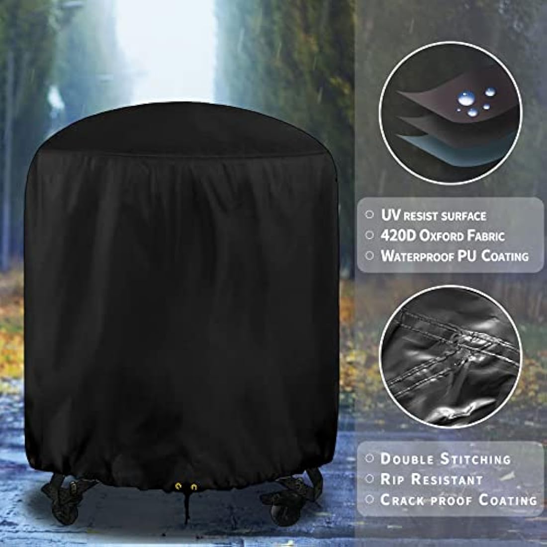RICHIE Kettle BBQ Cover – 73x71cm Waterproof 420D Oxford Round Grill Cover