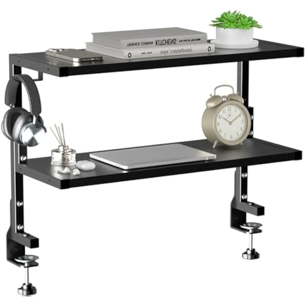 PUTORSEN 2-Tier Clamp-On Desk Shelf – Adjustable Gaming Storage, Black